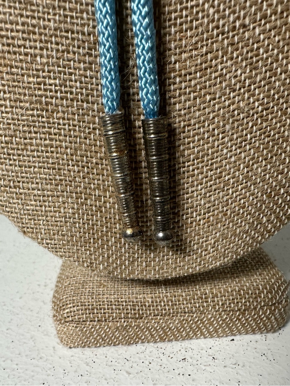 **SOLD**Vintage Western Bolo Tie 17” Blue Braided Cord Silver Tone Engraved - Picture 3 of 4